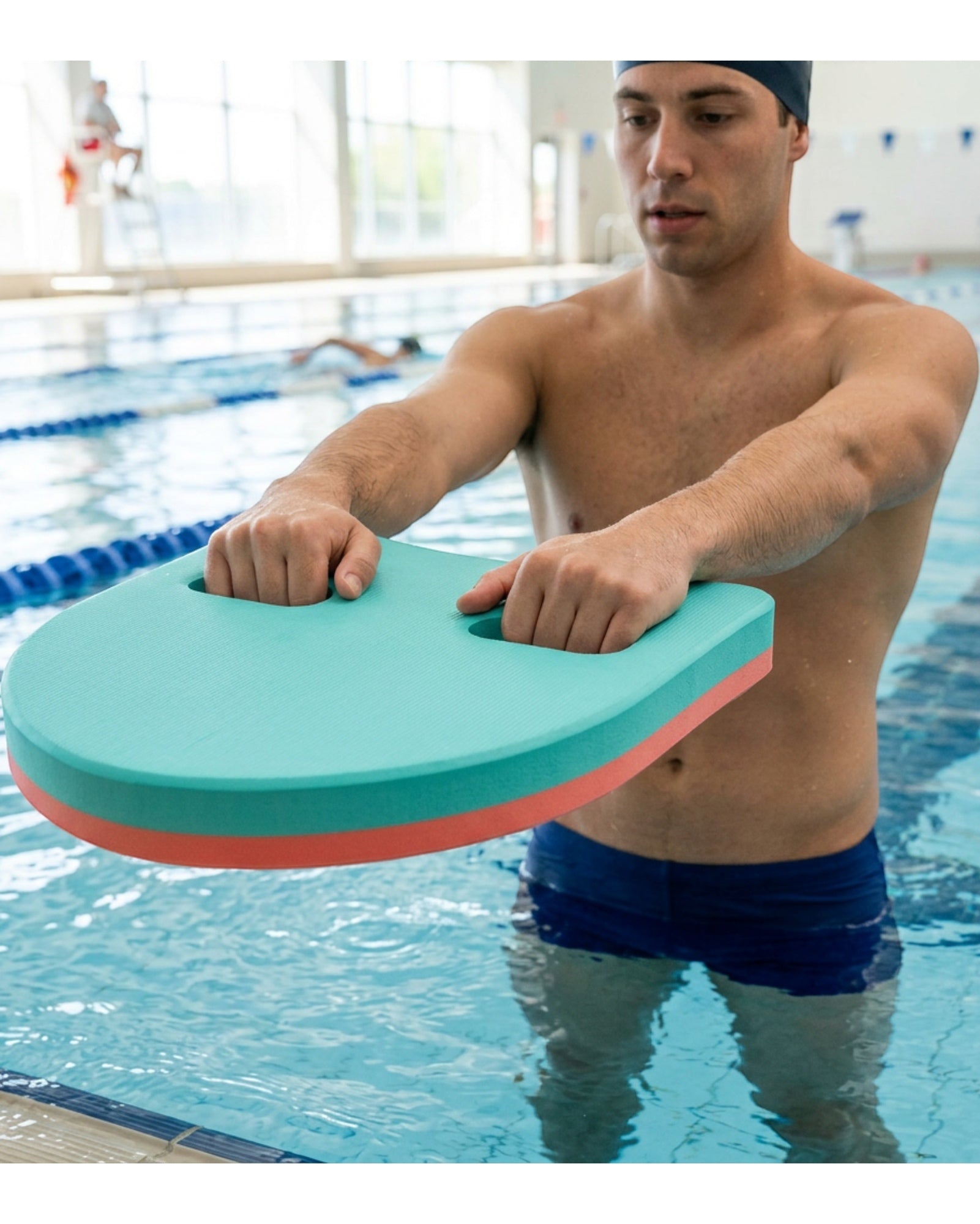 Vawu EVA Swim Kickboard 42 x 28 cm Aqua and Coral Two Grips - Lifestyle view